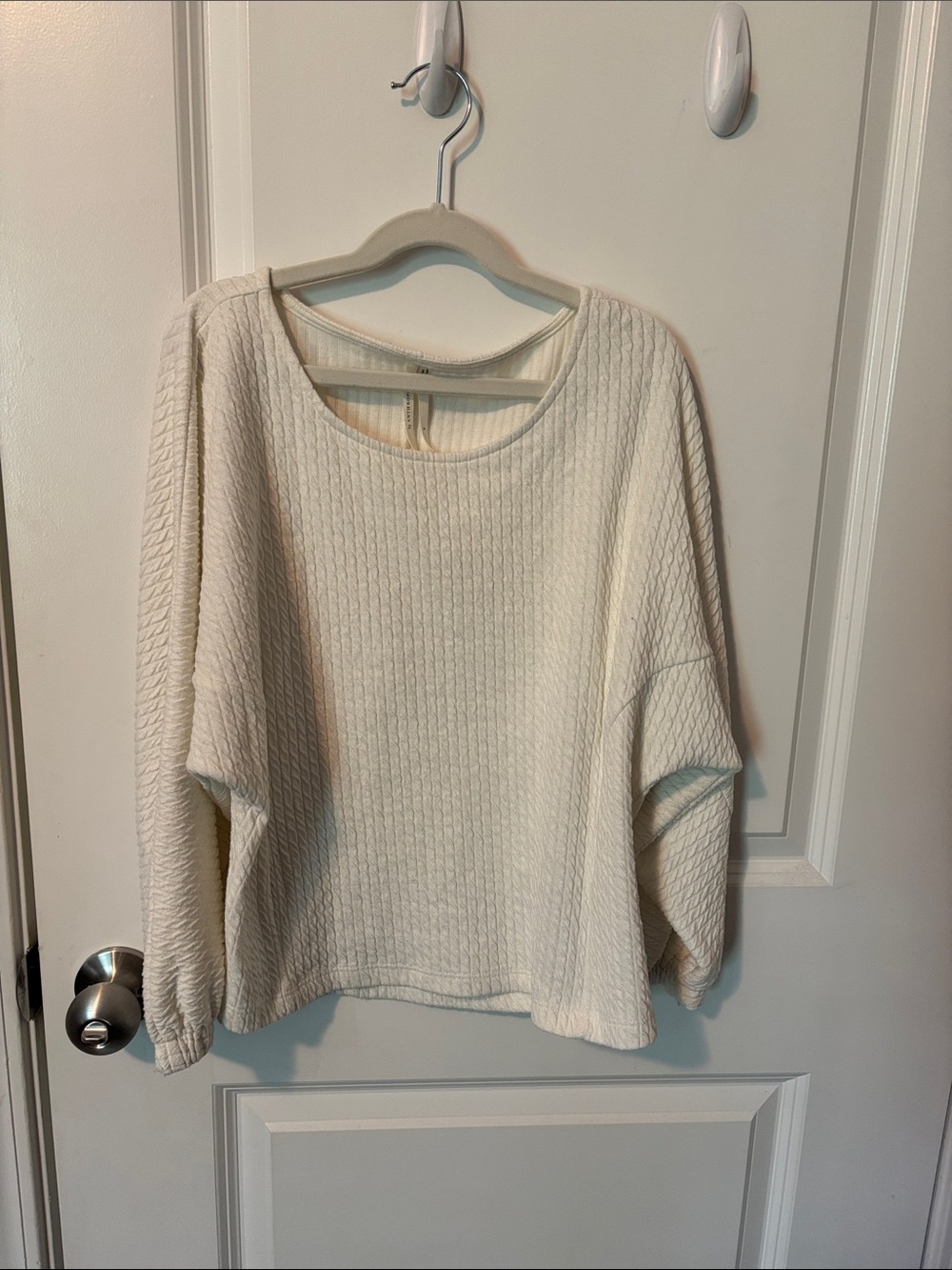 Anthropologie Cream Textured Crewneck Sweater